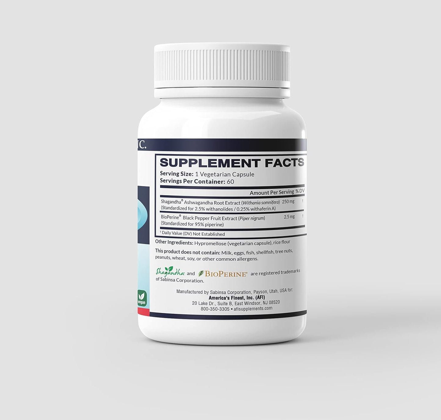 AFI America's Finest Inc Shagandha Capsules 250mg with BioPerine for Adrenal Fatigue, Calmness, and Clarity