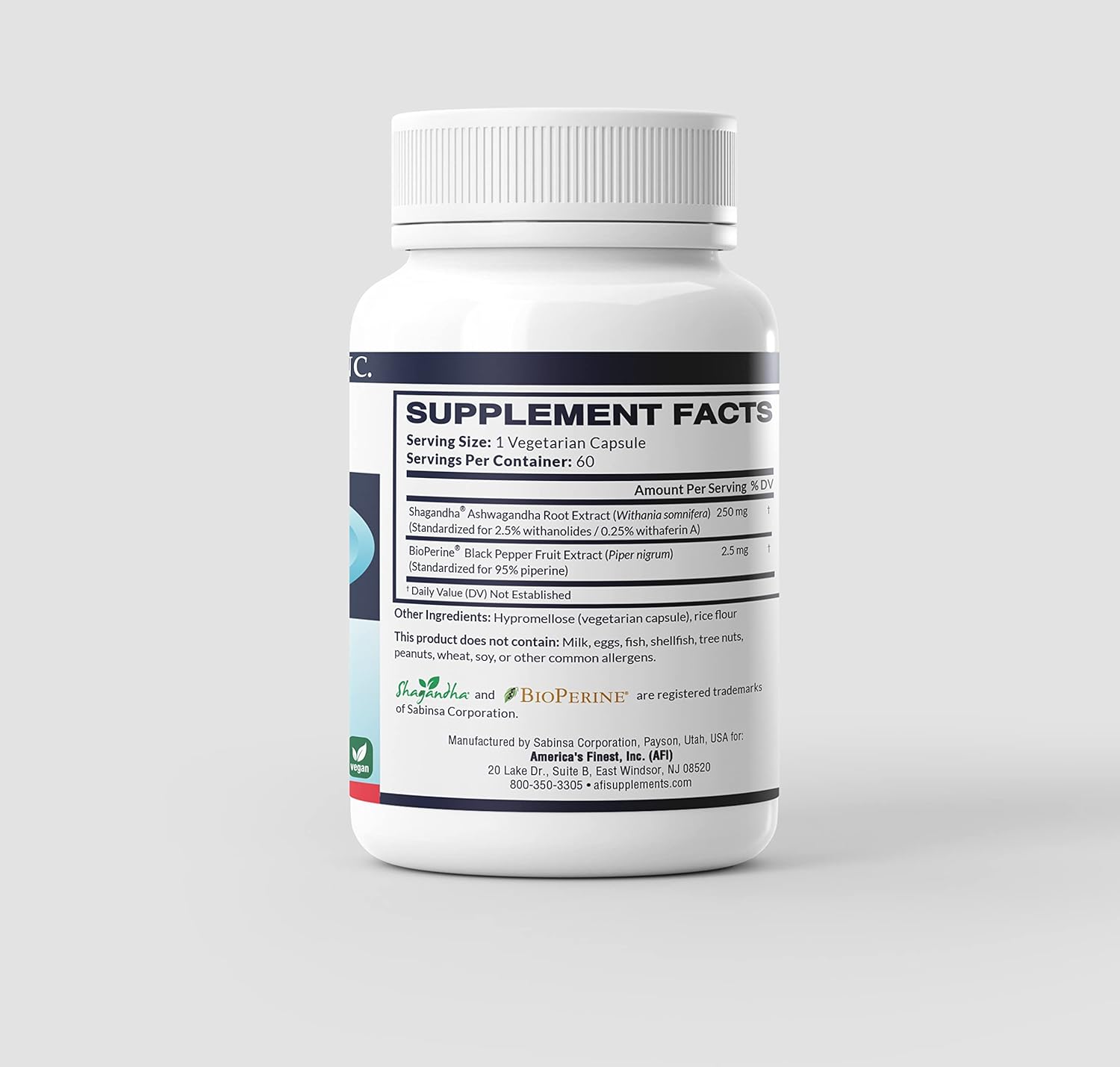 AFI America's Finest Inc Shagandha Capsules 250mg with BioPerine for Adrenal Fatigue, Calmness, and Clarity