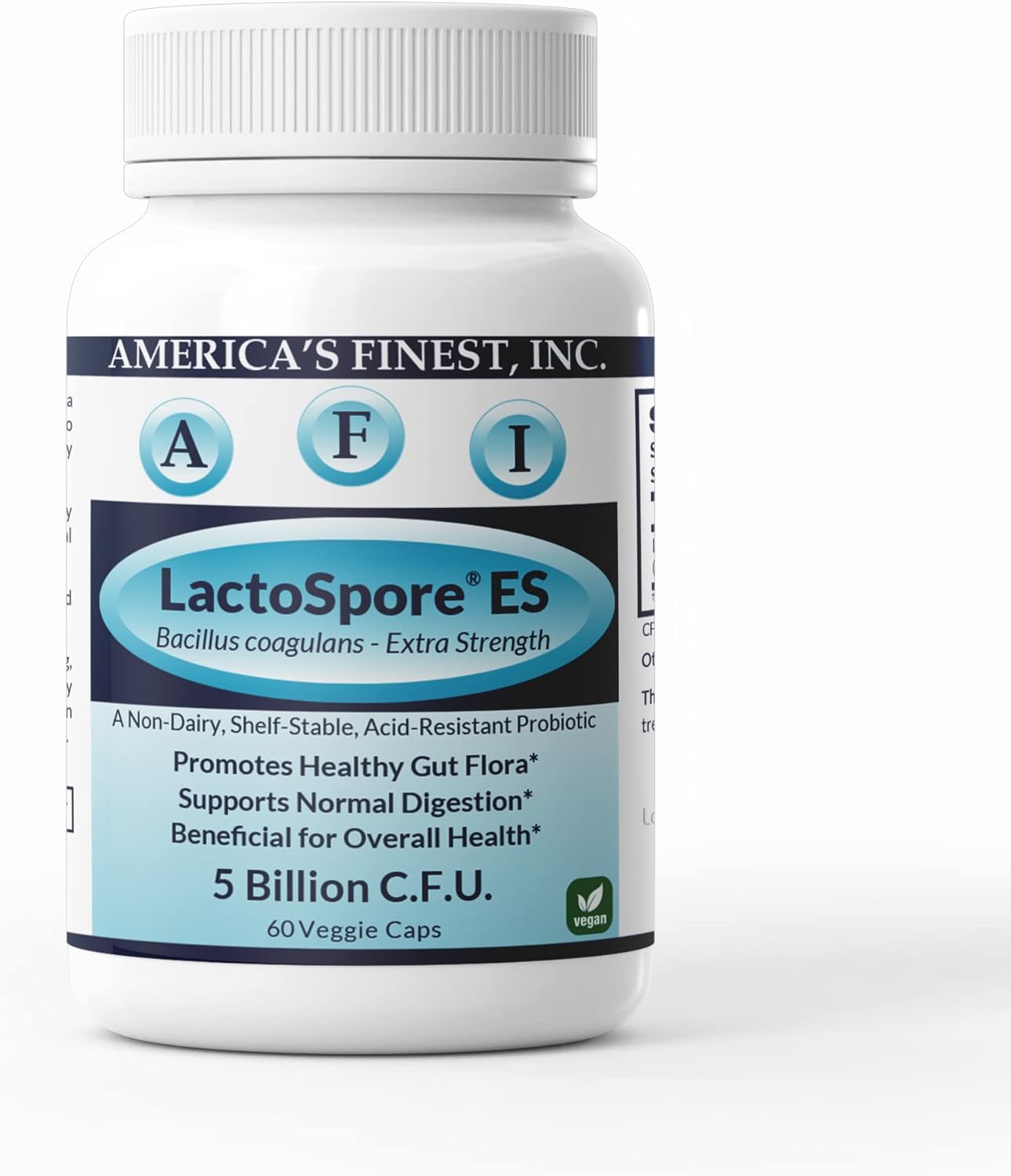 AFI LactoSpore Probiotic Capsules - Acid Resistant Support for Men and Women - 5 Billion CFUs - 60 Capsules