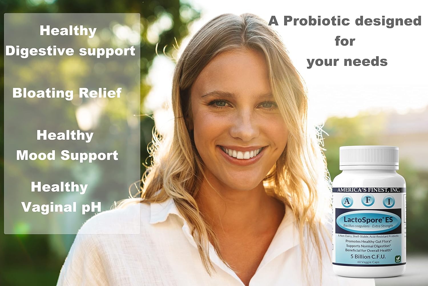 AFI LactoSpore Probiotic Capsules - Acid Resistant Support for Men and Women - 5 Billion CFUs - 60 Capsules