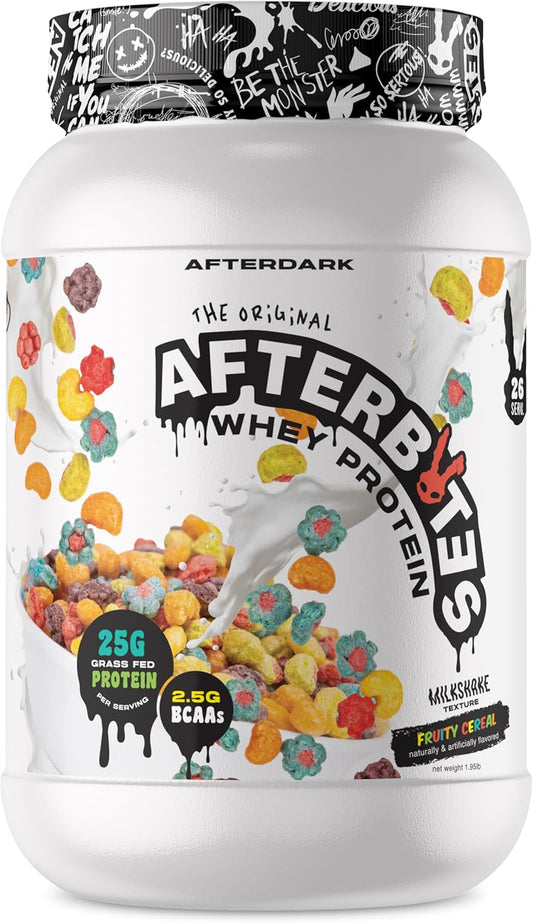 AfterBites Fruity Cereal Whey Protein Powder - 25g Protein, 4.5g BCAA’s, Easy Dissolving, Isolate Protein, 26 Servings