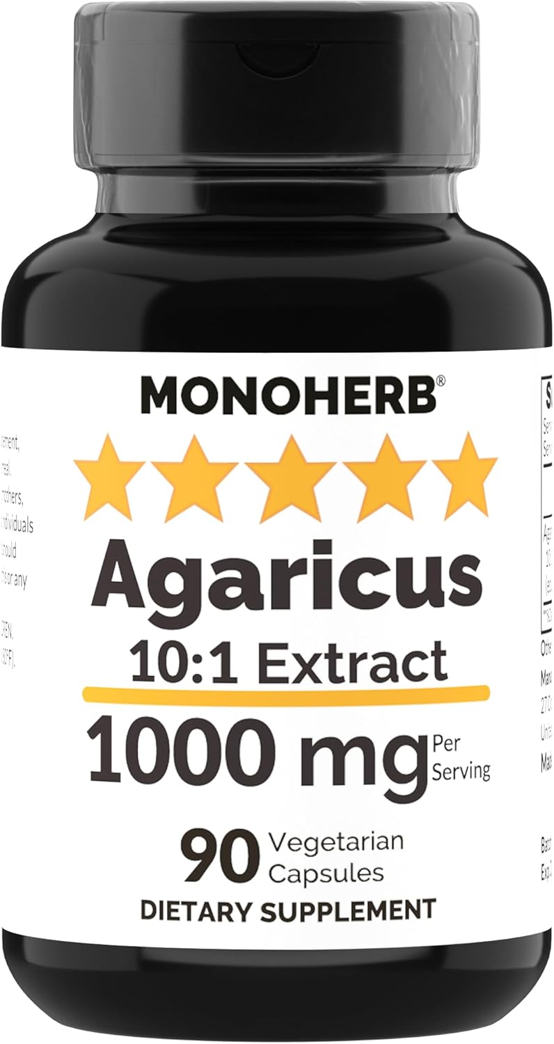 Agaricus Mushroom Extract Capsules - 1000mg, 90 Count, Vegetarian Formula by MONOHERB