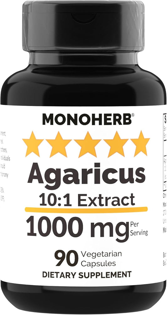 Agaricus Mushroom Extract Capsules - 1000mg, 90 Count, Vegetarian Formula by MONOHERB
