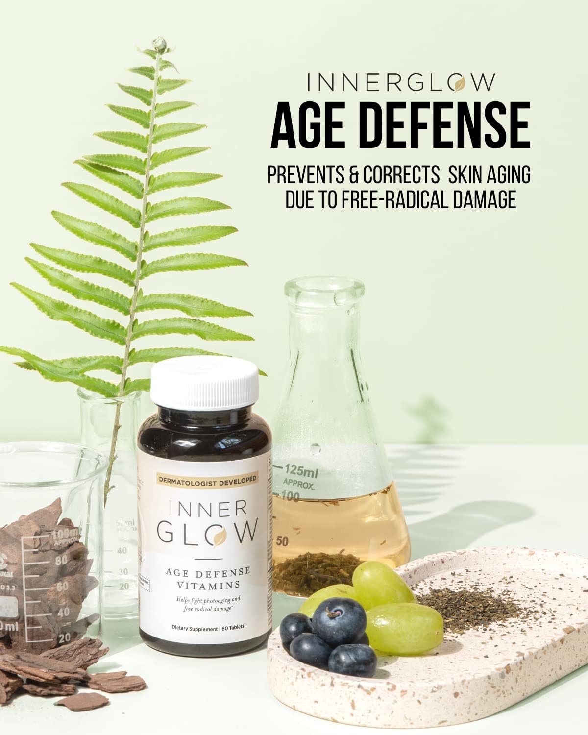 Age Defense Vitamins for Inner Glow - Developed by Dermatologists and Plastic Surgeons to Combat Melasma and Photoaging with Polypodium Leucotomos and Pycnogenol