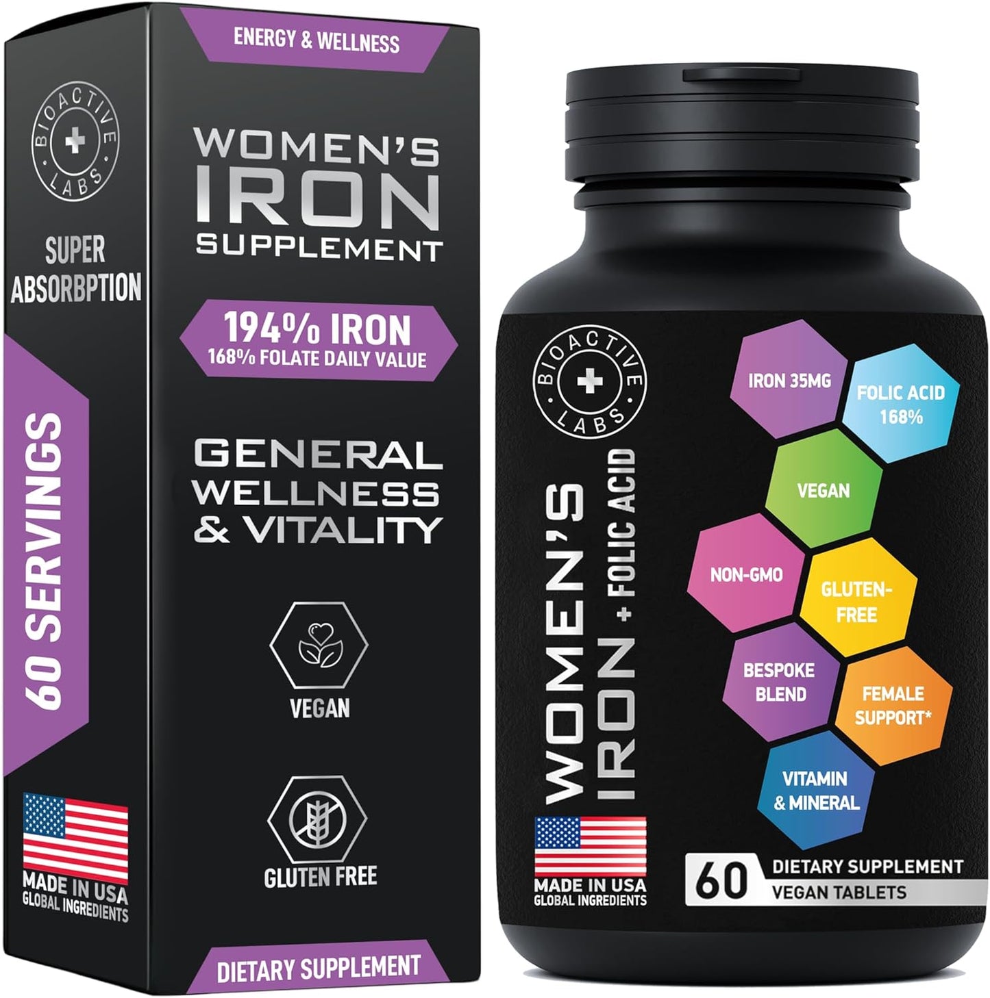 Age-Defying Beauty Collagen and Vegan Iron Supplements for Women by BIOACTIVE LABS - Bundle for Youthful Skin