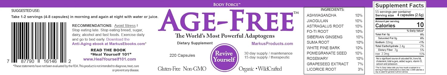 Age-Free Antioxidant & Adaptogen Capsules with Tocotrienols, B Complex, Ellagitannin, Ashwagandha - Boost Body Force