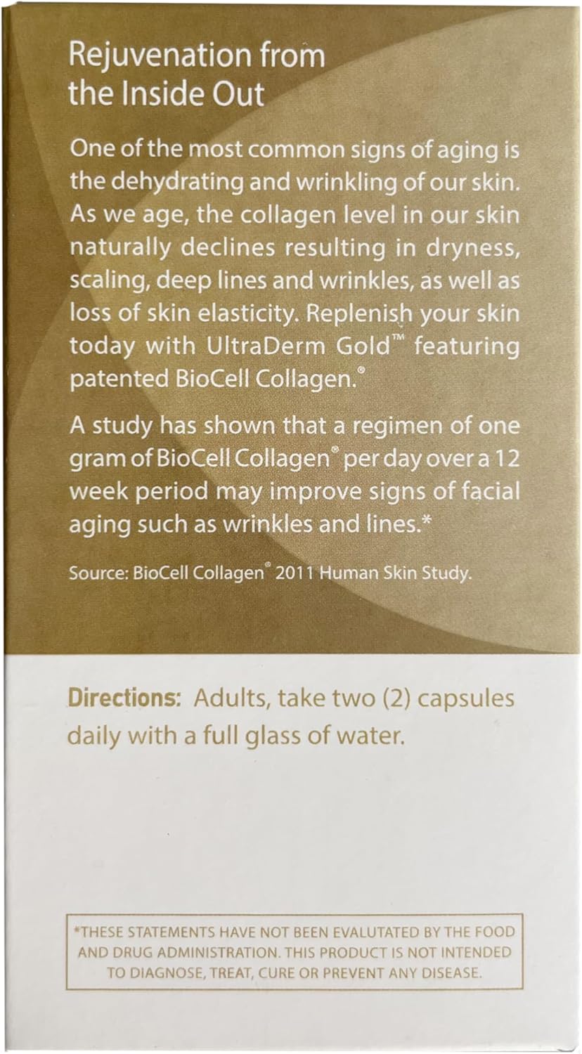 Ageless Foundation Laboratories UltraDERM Gold - Natural Collagen Booster Supplement - 60 Capsules with BioCell Collagen Boost