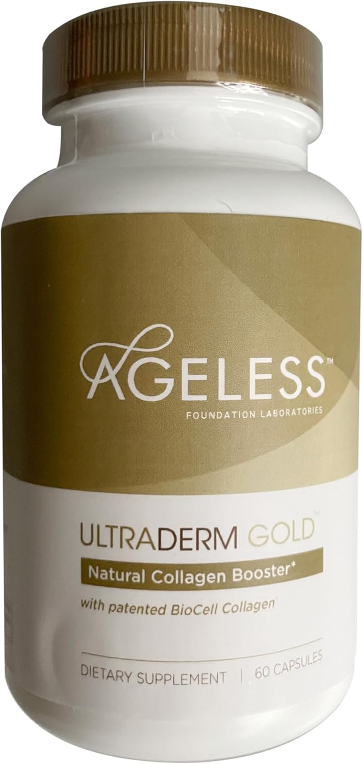 Ageless Foundation Laboratories UltraDERM Gold - Natural Collagen Booster Supplement - 60 Capsules with BioCell Collagen Boost