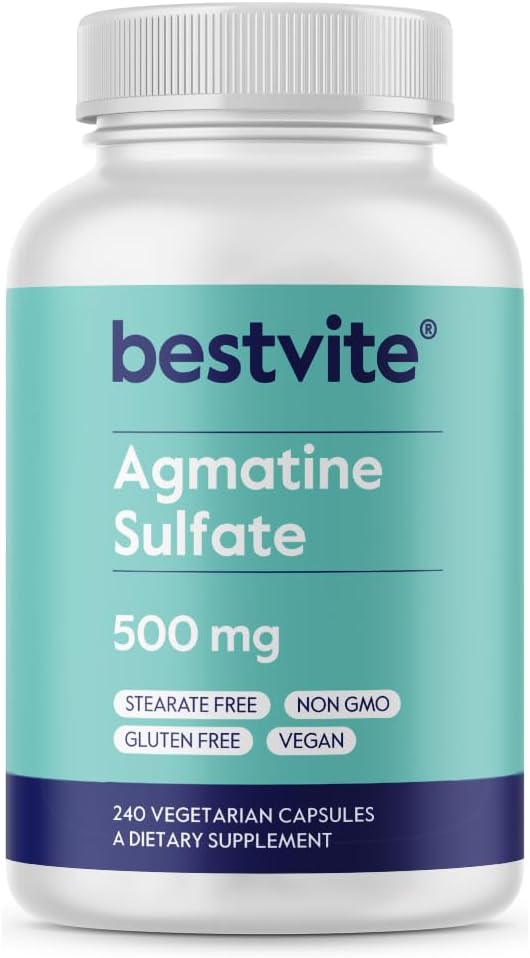 Agmatine Sulfate 500mg Capsules - 240 Vegetarian, Vegan, Non GMO, Gluten Free - High Quality Formula by BESTVITE