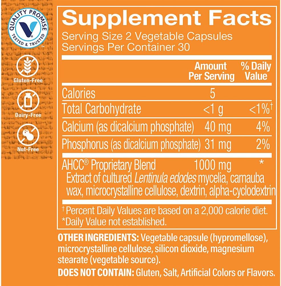 AHCC - 500 MG Veggie Capsules for Immune Support - 60 Count