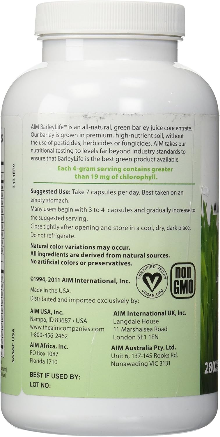 AIM International BarleyLife Capsules - 280 Capsules - Barley Life Supplement