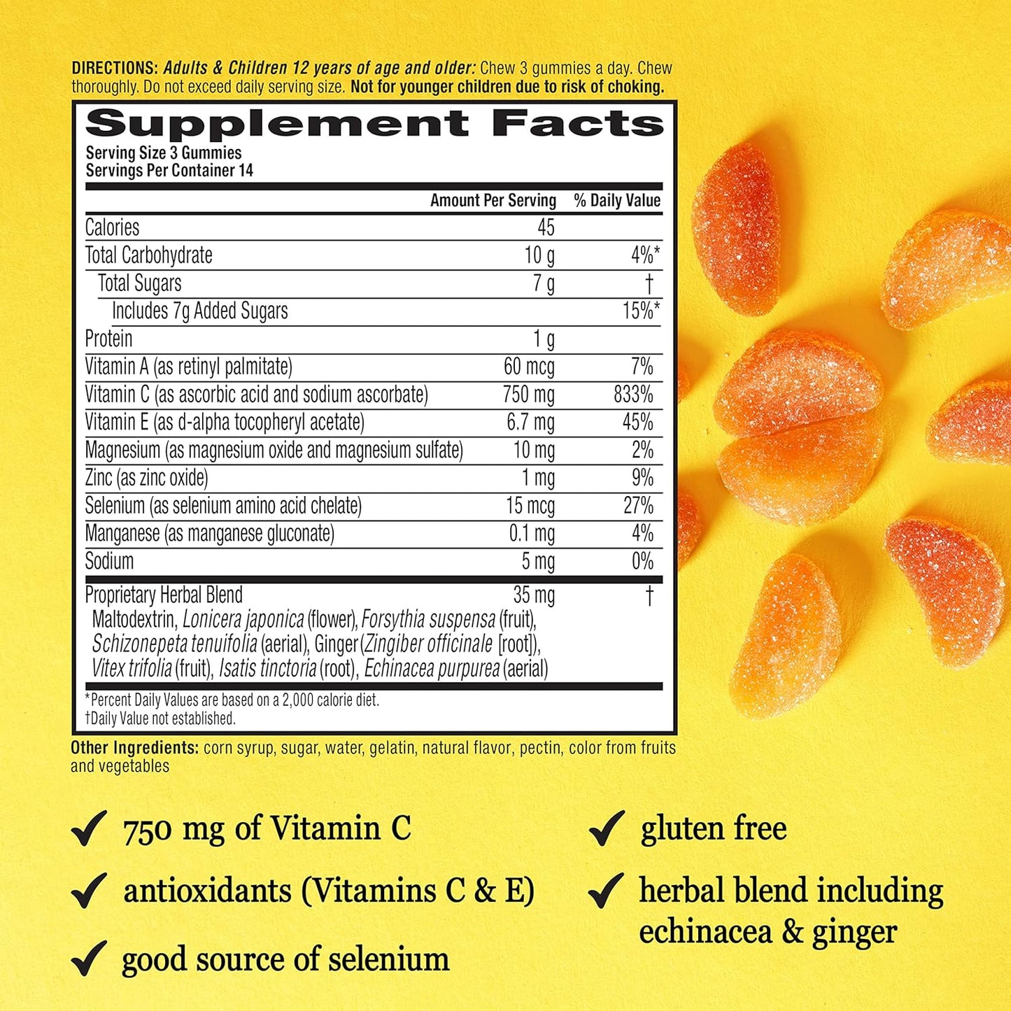 Airborne 750mg Vitamin C Gummies - Immune Support Supplement for Adults with Antioxidants - 42 Gummies, Orange Flavor