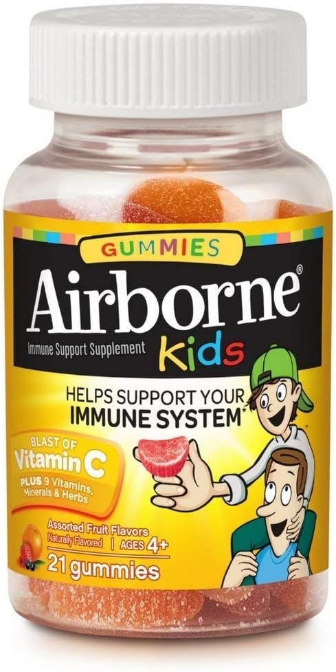 Airborne Kids Assorted Fruit Flavored Gummies - 21 Count, 500mg Vitamin C, Minerals & Herbs - Immune Support - Pack of 6