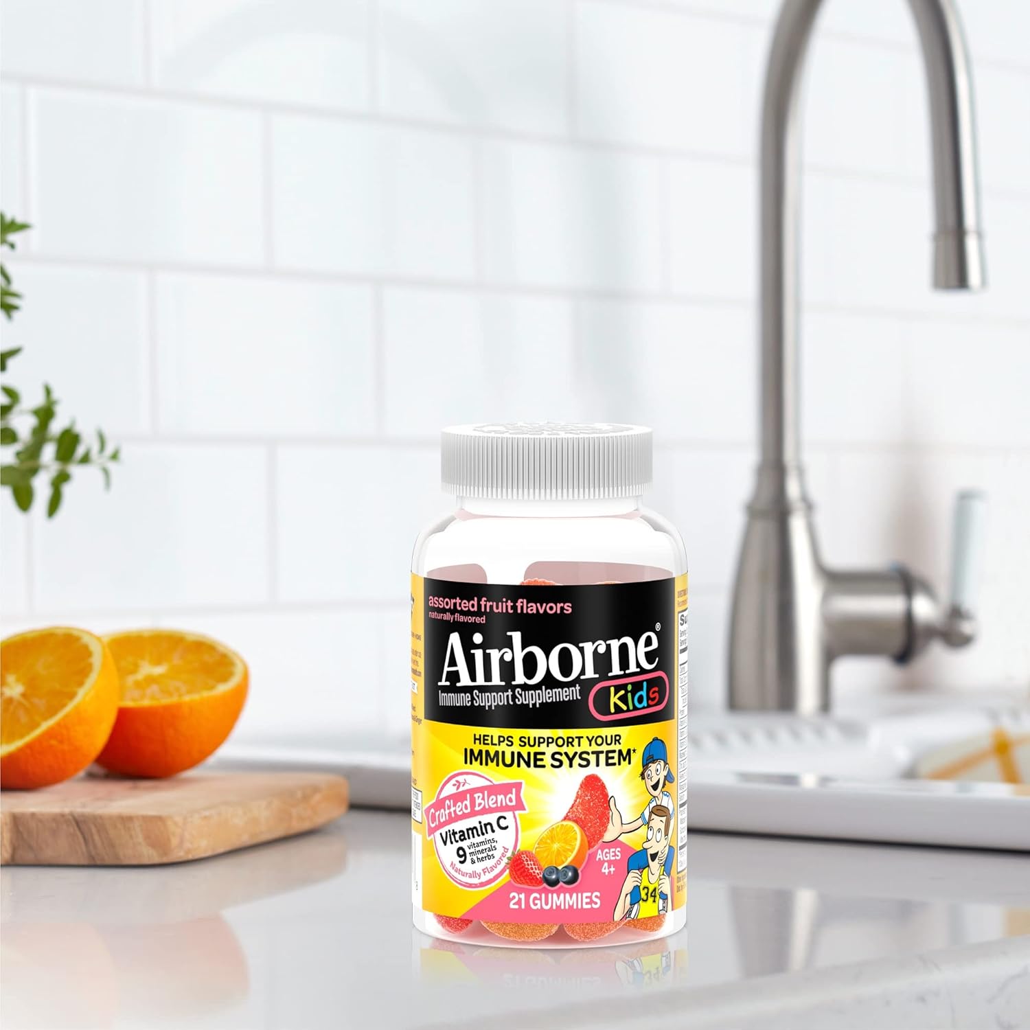 Airborne Kids Vitamin C & Zinc Gummies for Immune Support - 21 Assorted Fruit Flavor Gummies, 500mg Vit C, Antioxidants