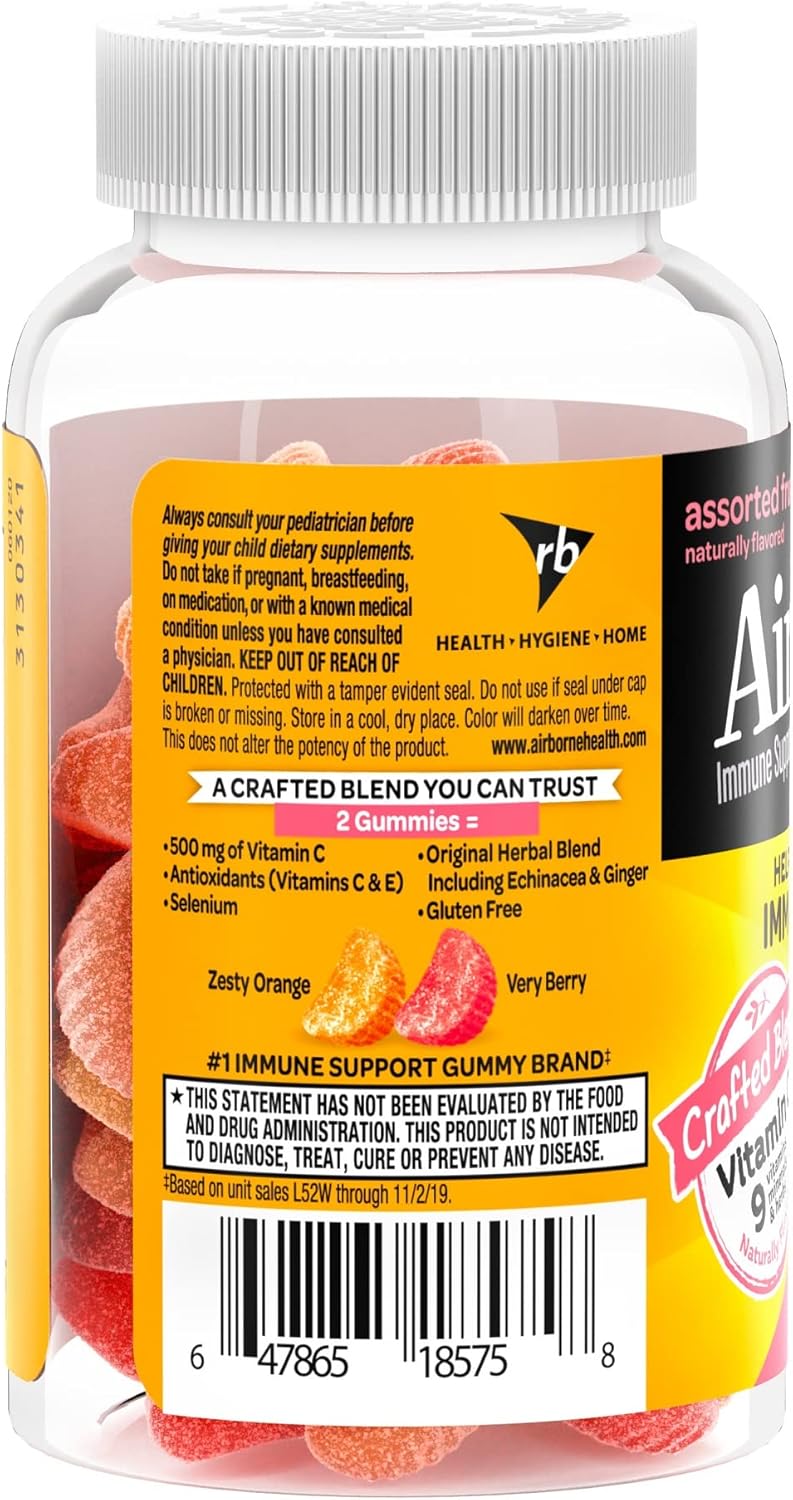 Airborne Kids Vitamin C & Zinc Gummies for Immune Support - 21 Assorted Fruit Flavor Gummies, 500mg Vit C, Antioxidants