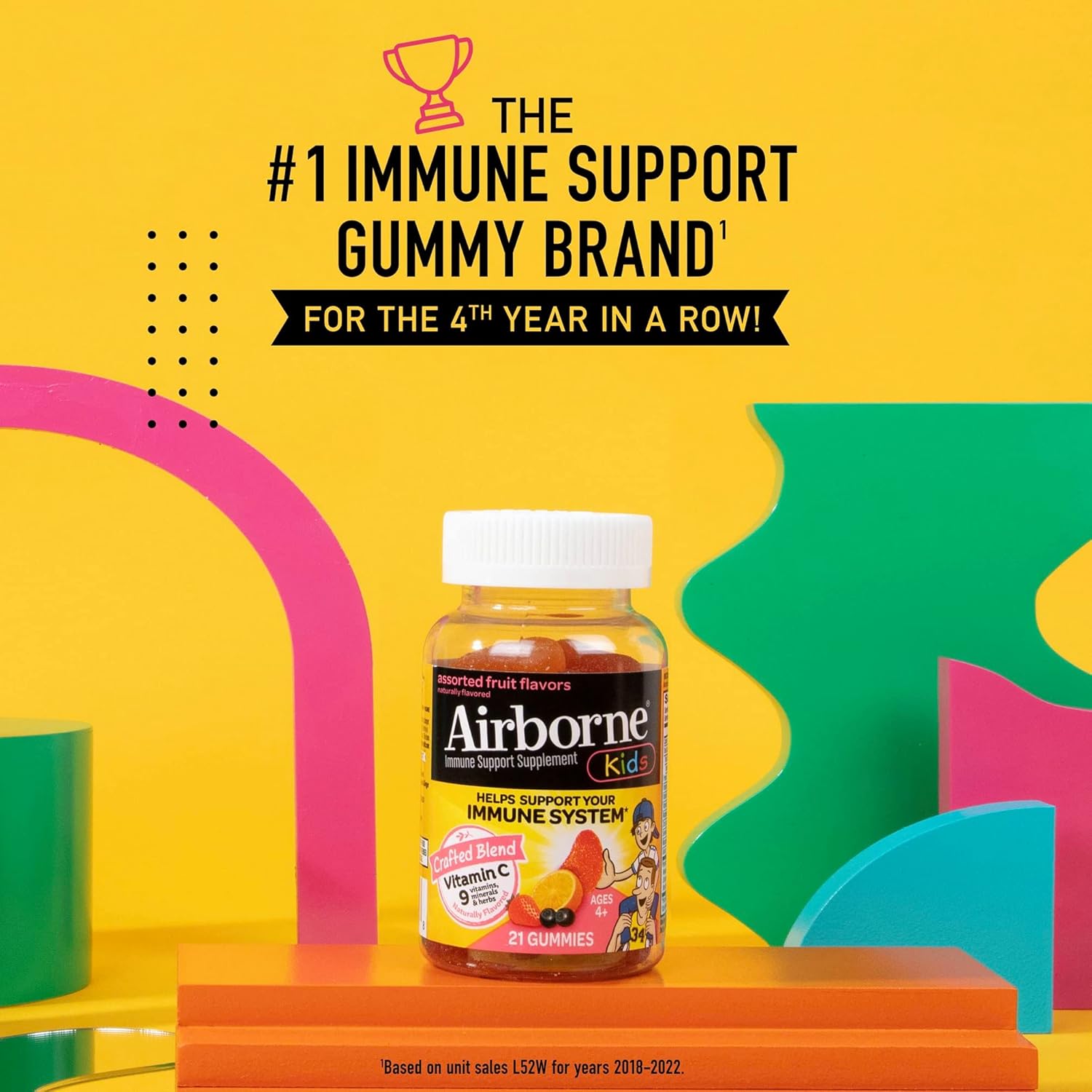 Airborne Kids Vitamin C & Zinc Gummies for Immune Support - 21 Assorted Fruit Flavor Gummies, 500mg Vit C, Antioxidants
