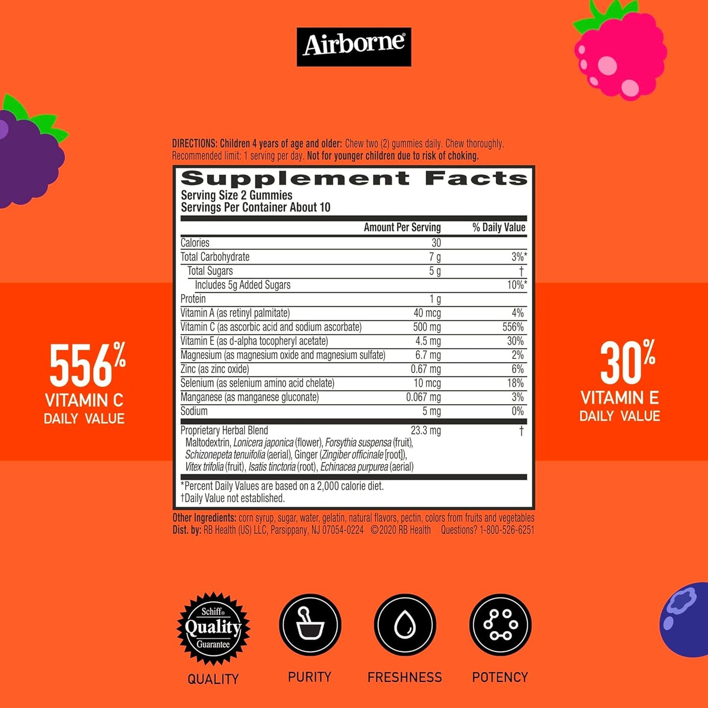 Airborne Kids Vitamin C & Zinc Gummies for Immune Support - 21 Assorted Fruit Flavor Gummies, 500mg Vit C, Antioxidants