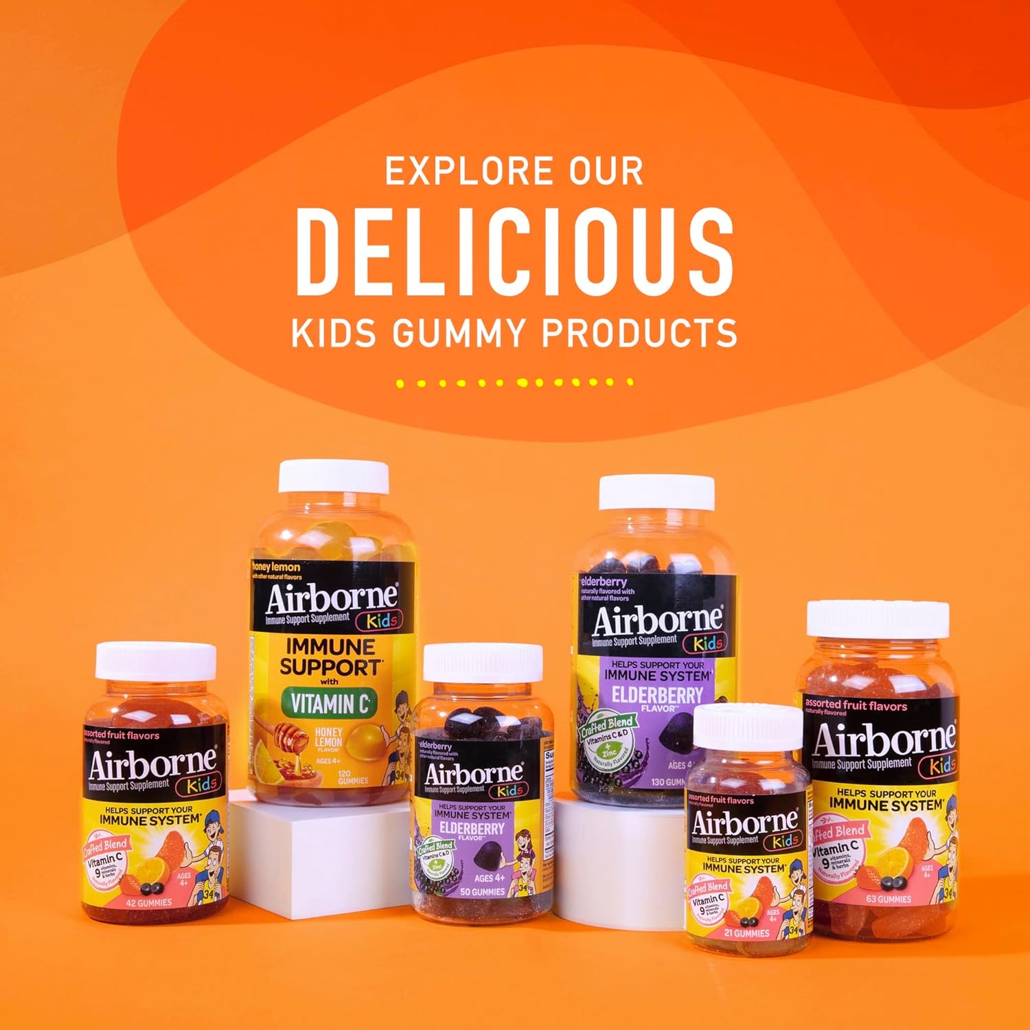 Airborne Kids Vitamin C & Zinc Gummies for Immune Support - 21 Assorted Fruit Flavor Gummies, 500mg Vit C, Antioxidants