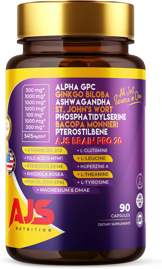 AJS Alpha GPC Nootropic Brain Supplement with Phosphatidylserine and Herbal Extracts 90 CT