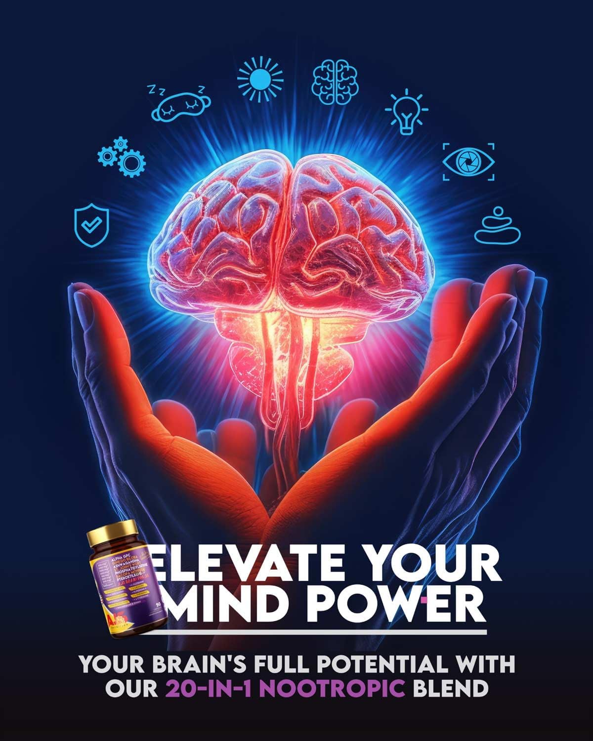 AJS Alpha GPC Nootropic Brain Supplement with Phosphatidylserine and Herbal Extracts 90 CT