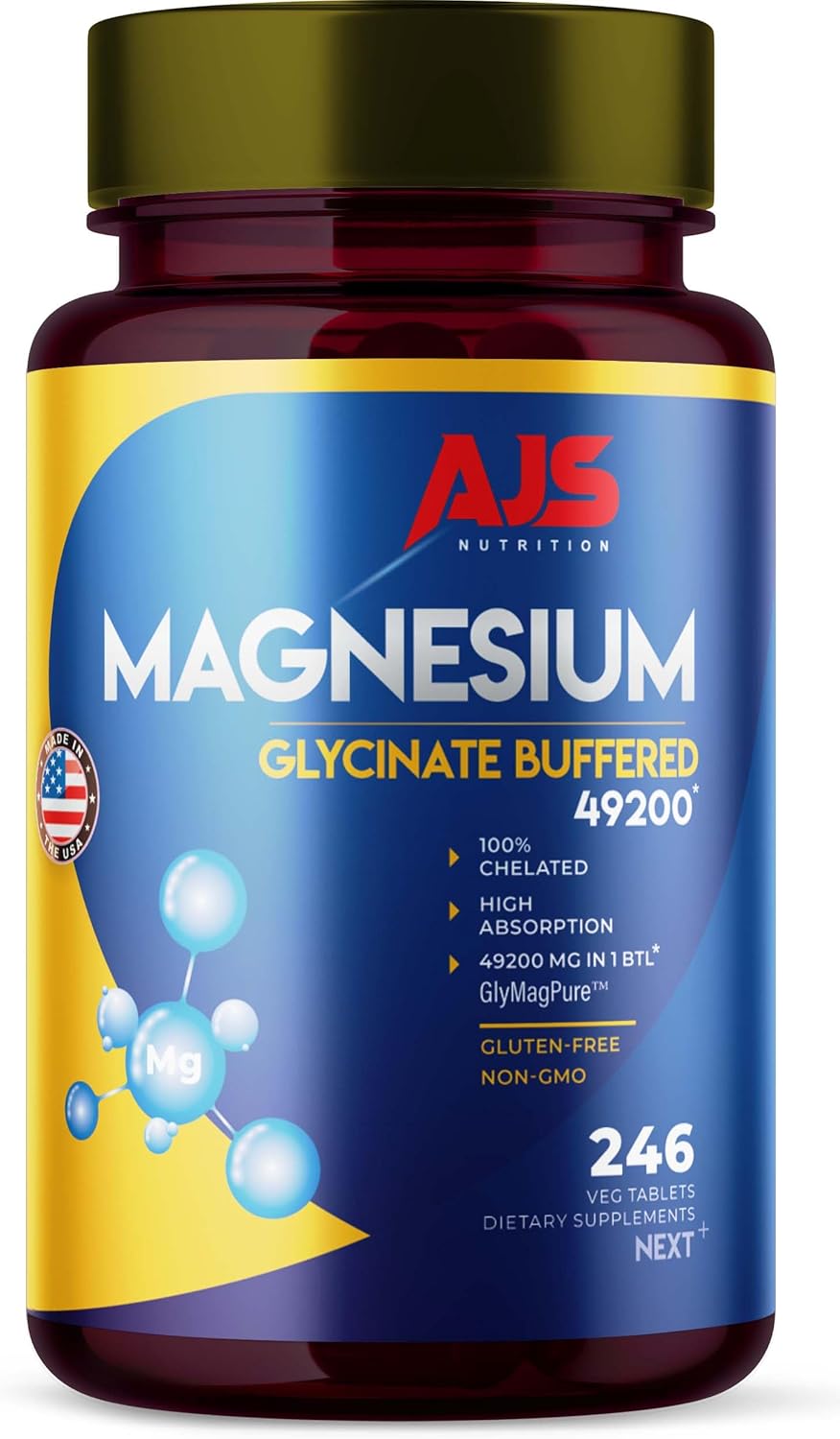 AJS Magnesium Glycinate Supplement 400mg | Gluten-Free Tablets with Organic Coating | Non-GMO Dietary Magnesium for Well-Being | 246 Tablets, 4 Month Supply