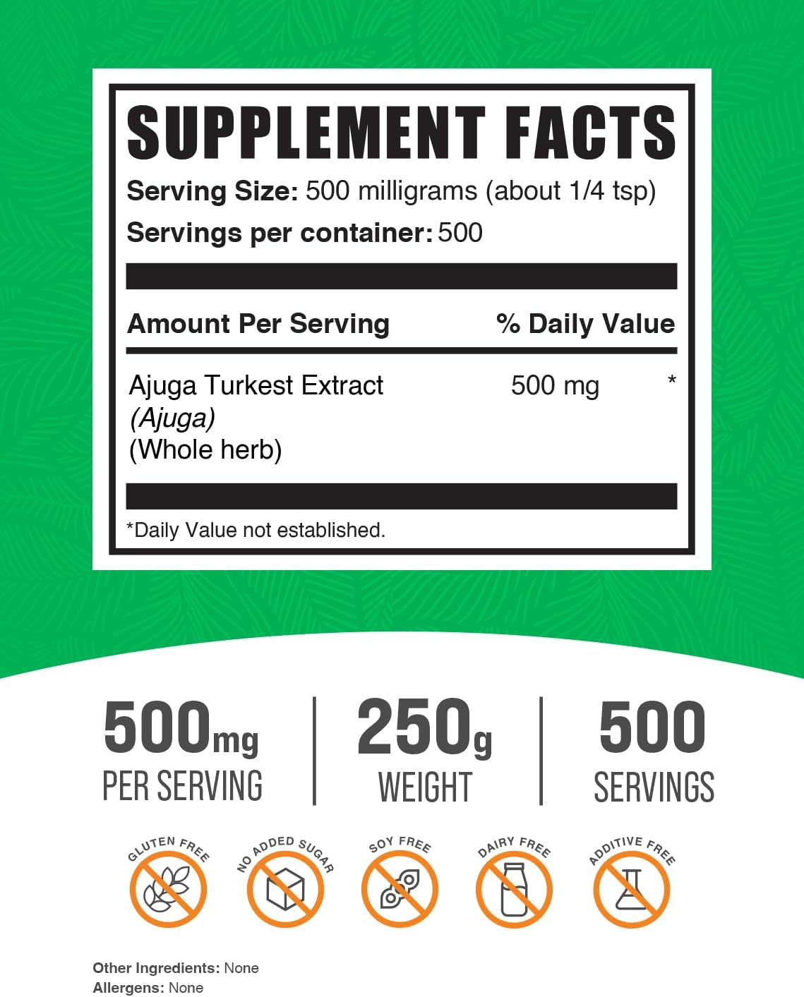 Ajuga Turkestanica Extract Powder - Herbal Dietary Supplement, Pure & Gluten-Free, 500mg per Serving, 250g (8.8oz) - Pack of 1