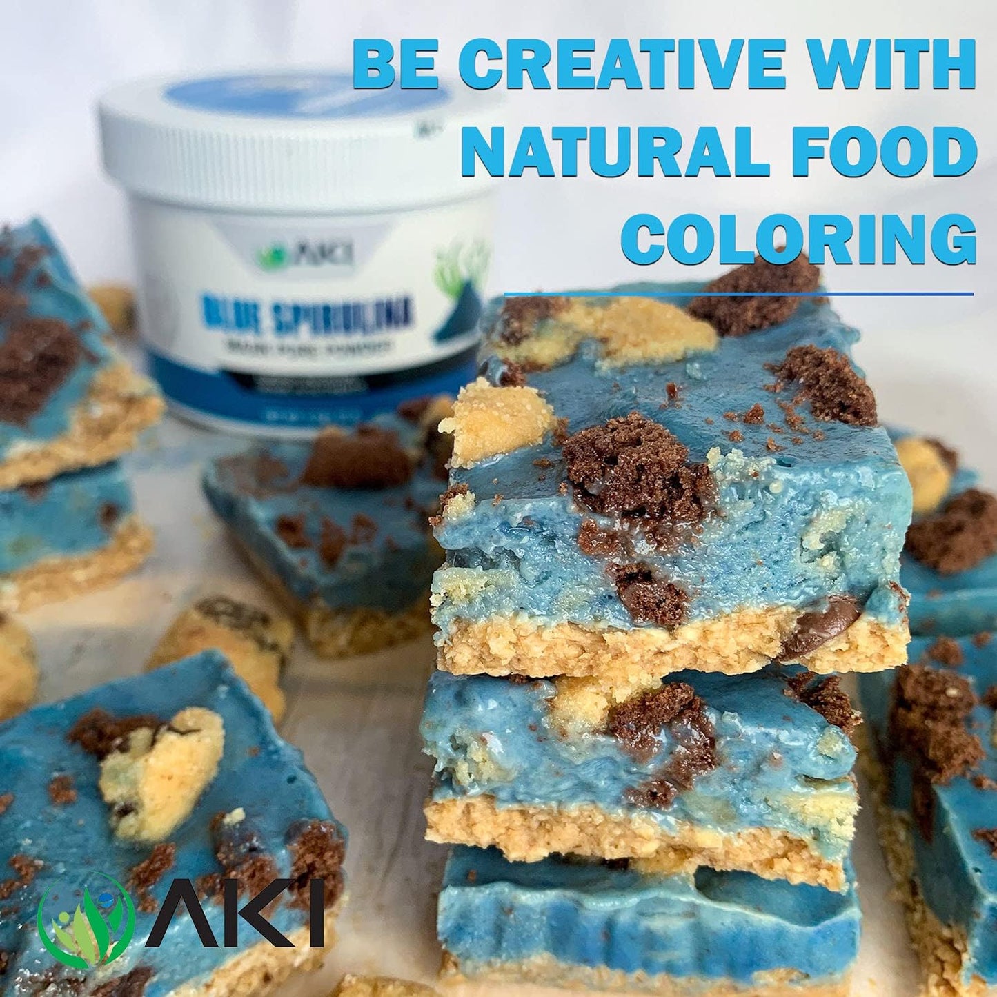 AKI Organic Blue Spirulina Powder: Rich in Antioxidants, Vegan Food Coloring for Smoothies, Ice Cream, Yogurt, Pastries - 1oz