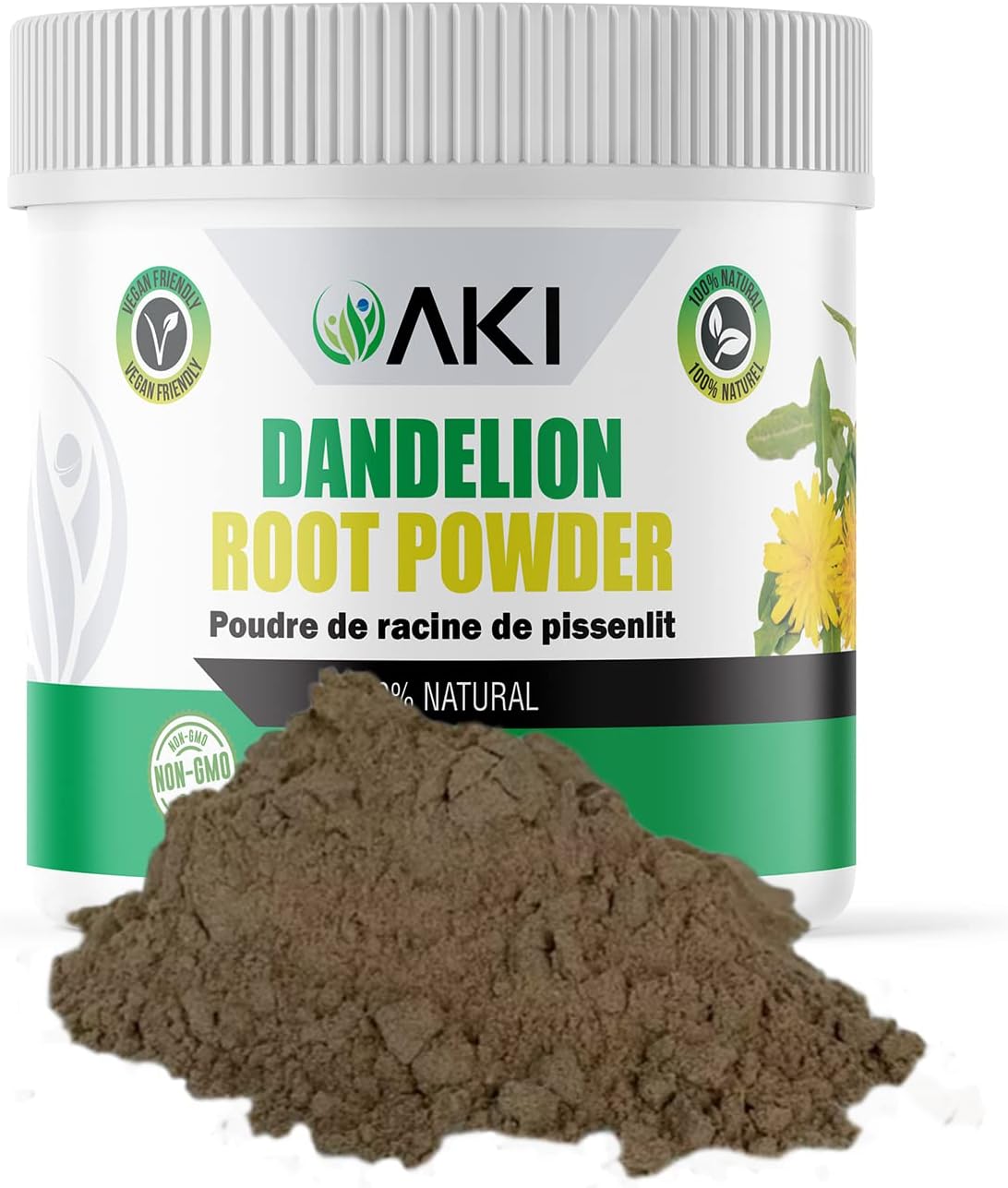 AKI ORGANIC Dandelion Root Powder - Rich in Vitamins & Antioxidants - Supports Immune Health - Gluten & Sugar-Free, Non-GMO (5.30oz /150g)