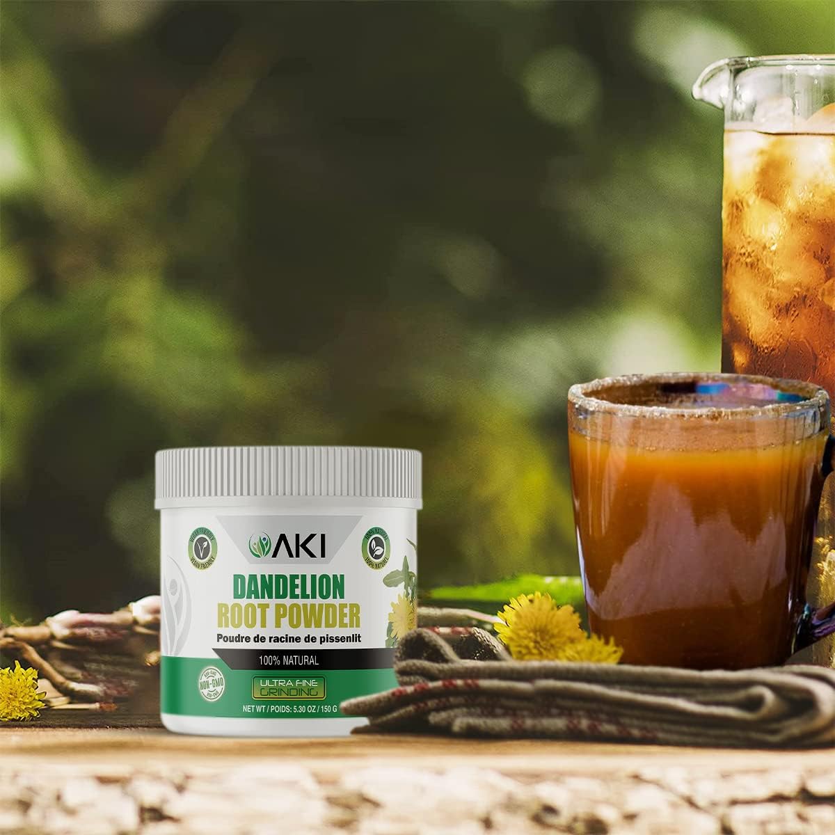 AKI ORGANIC Dandelion Root Powder - Rich in Vitamins & Antioxidants - Supports Immune Health - Gluten & Sugar-Free, Non-GMO (5.30oz /150g)