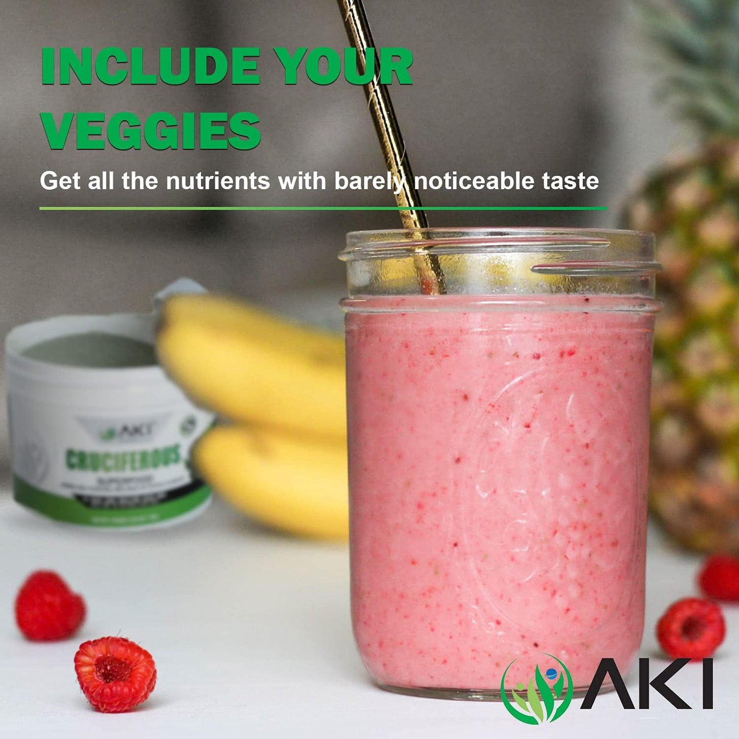 AKI Organic Superfood Blend & Marine Phytoplankton Powder for Veggie Smoothies - Plant-Based Proteins to Boost Greens and Vitamins | Vegan & GMO-Free