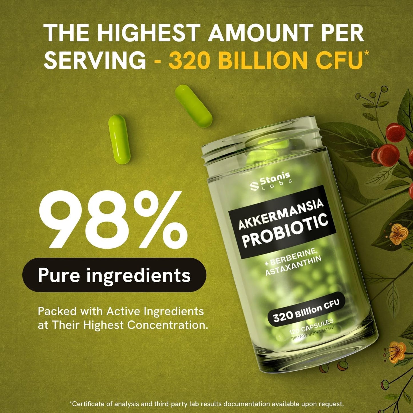 Akkermansia Muciniphila Probiotics with GLP-1 Support - 320 Billion CFU, Inulin Prebiotic, Astaxanthin, Berberine, Chromium - 240 Capsules
