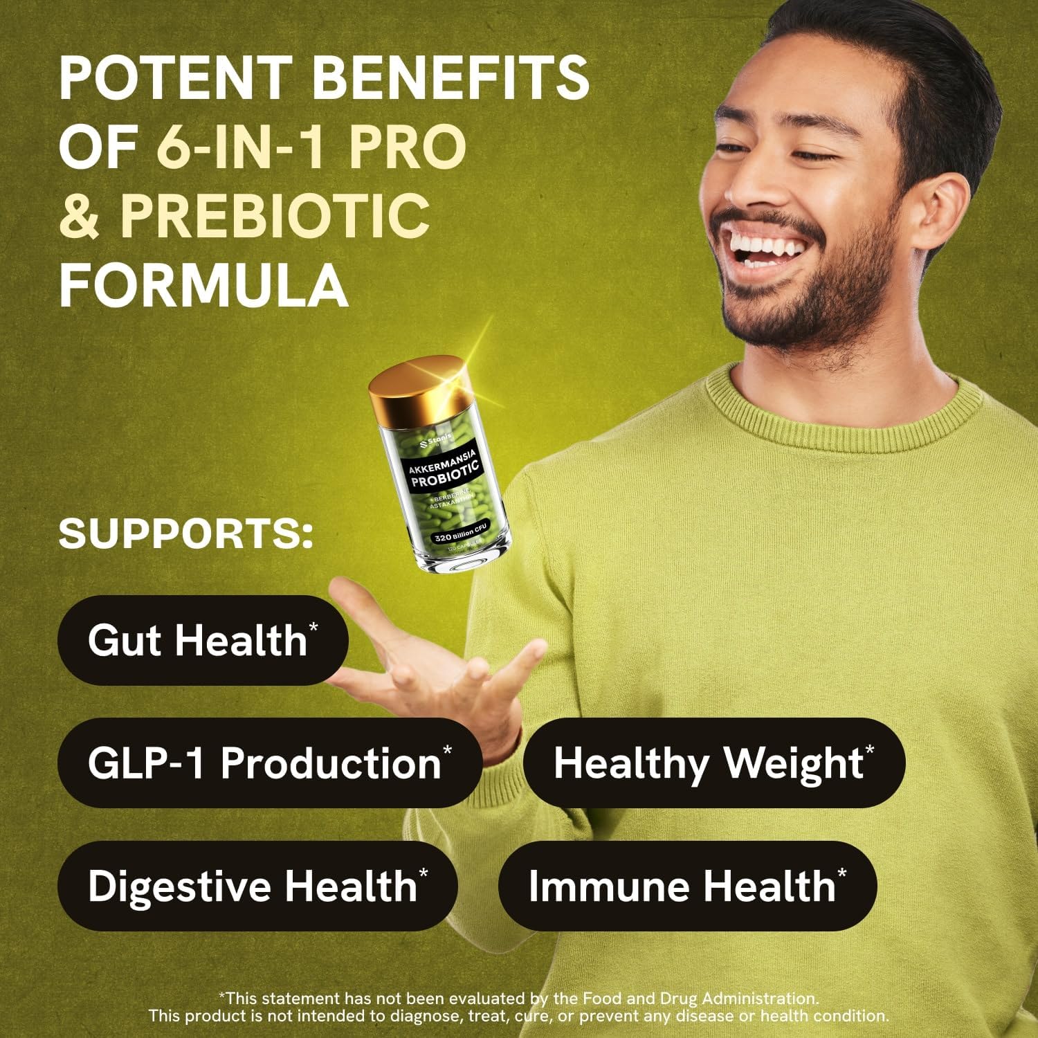 Akkermansia Muciniphila Probiotics with GLP-1 Support - 320 Billion CFU, Inulin Prebiotic, Astaxanthin, Berberine, Chromium - 240 Capsules