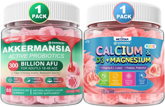 Akkermansia Probiotics Gummies Bundle with Prebiotics Fiber & Essential Nutrients for Kids 4+