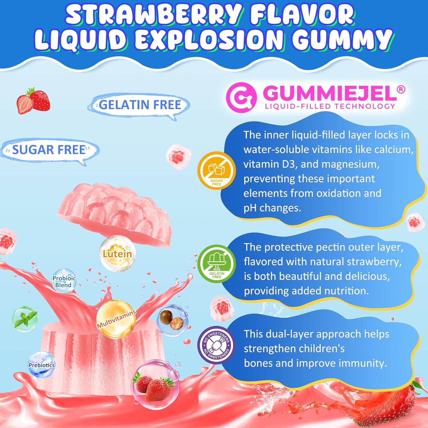 Akkermansia Probiotics Gummies Bundle with Prebiotics Fiber & Essential Nutrients for Kids 4+