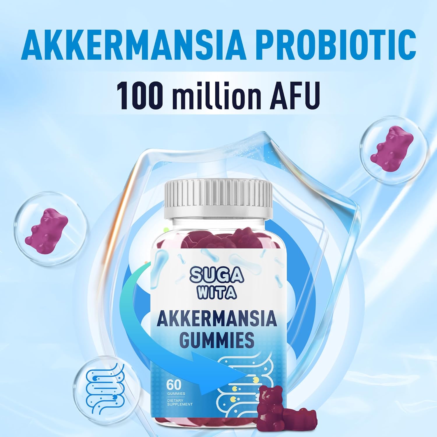 Akkermansia Probiotics Gummies with Inulin for Digestive Health - 60 Count