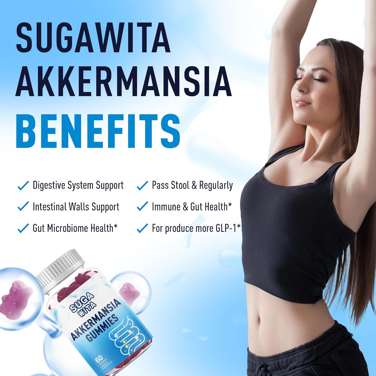 Akkermansia Probiotics Gummies with Inulin for Digestive Health - 60 Count