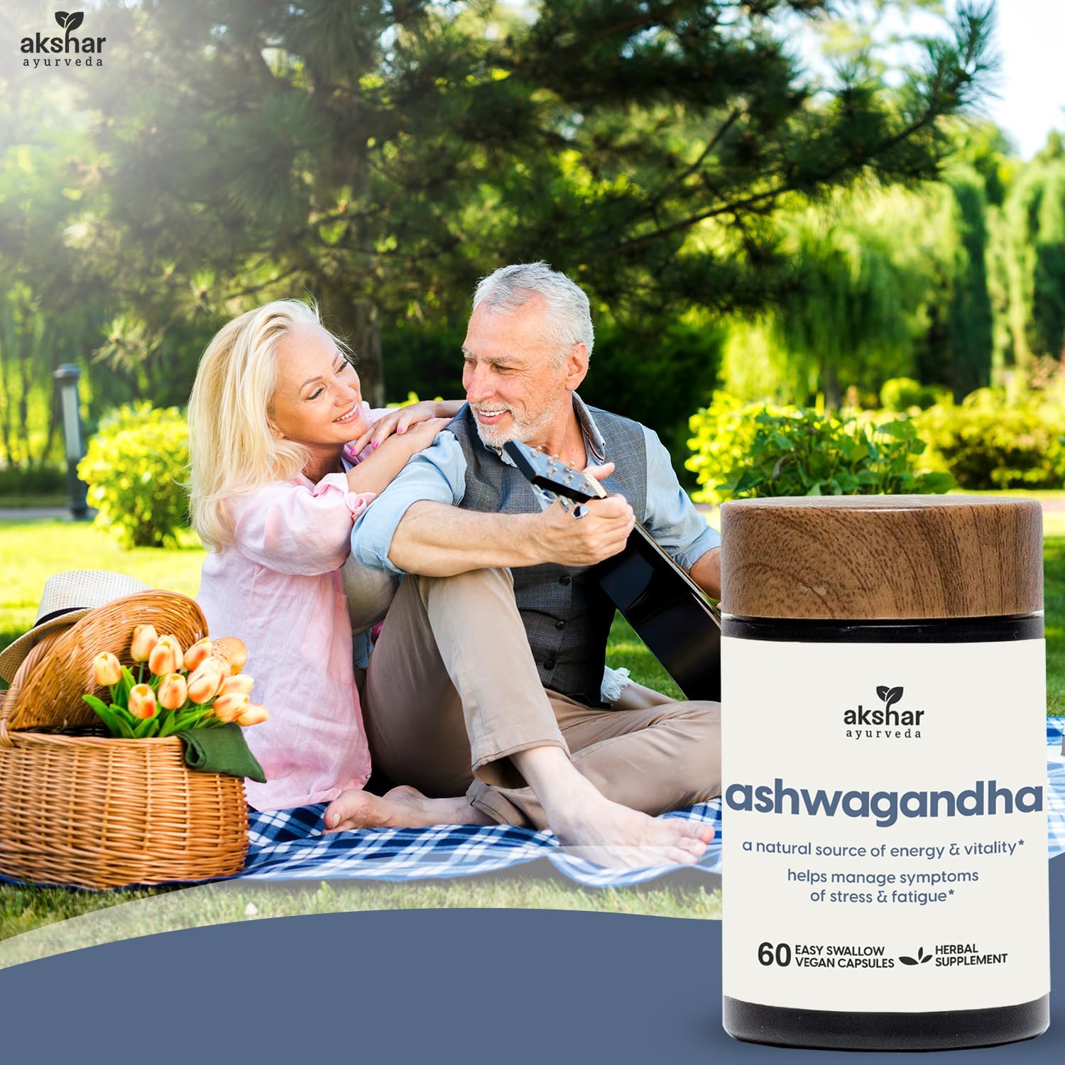 AKSHAR Ayurveda Adaptogenic Ashwagandha Capsules - Vegan Ashwagandha Supplements with Root Extract and Powder - Herbal Support (60 Count)