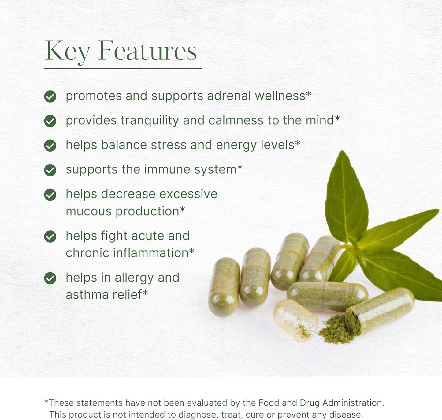 AKSHAR Ayurveda Holy Basil Capsules - 60 Count Vegan Supplement with Tulsi Leaf Extract & Powder for Health