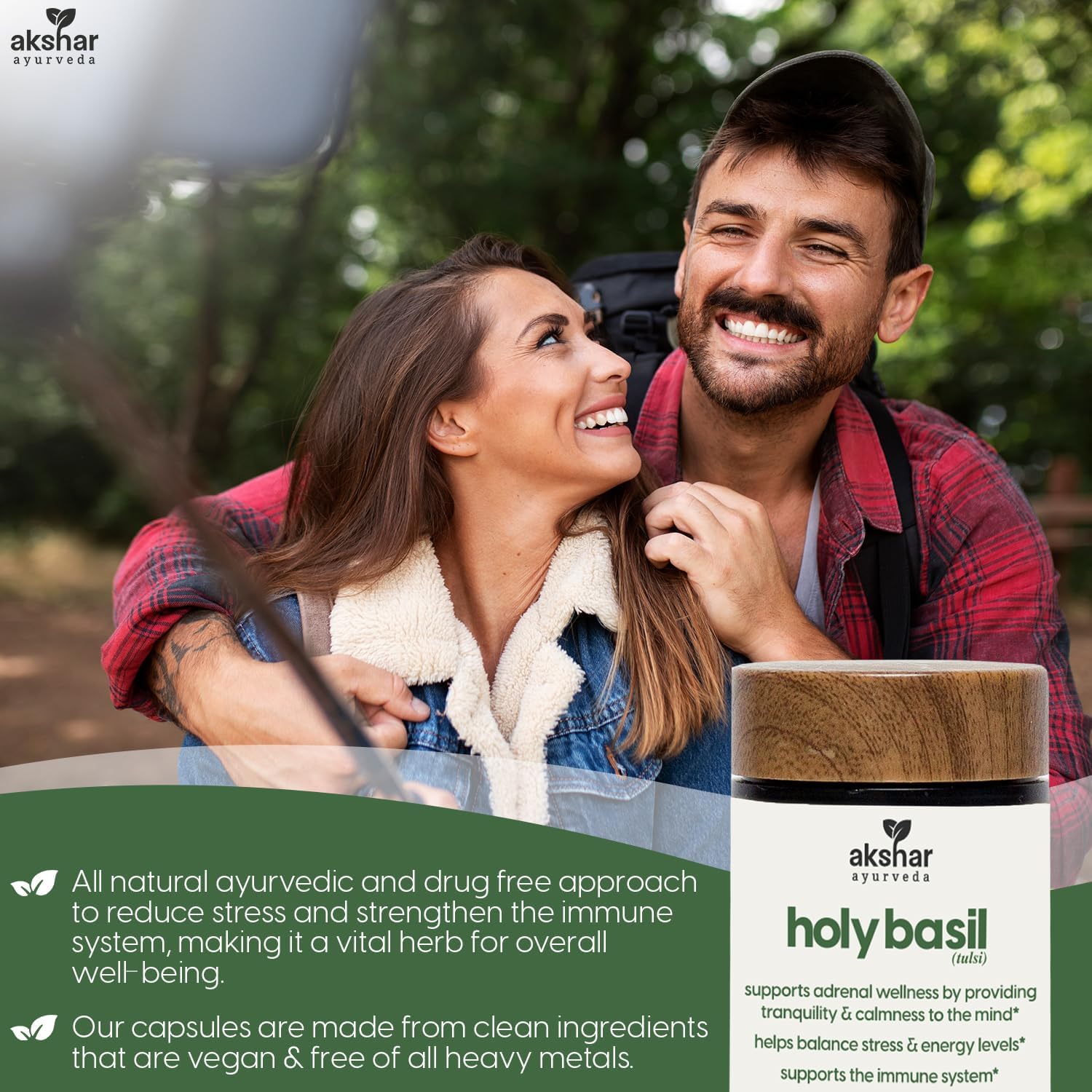 AKSHAR Ayurveda Holy Basil Capsules - 60 Count Vegan Supplement with Tulsi Leaf Extract & Powder for Health