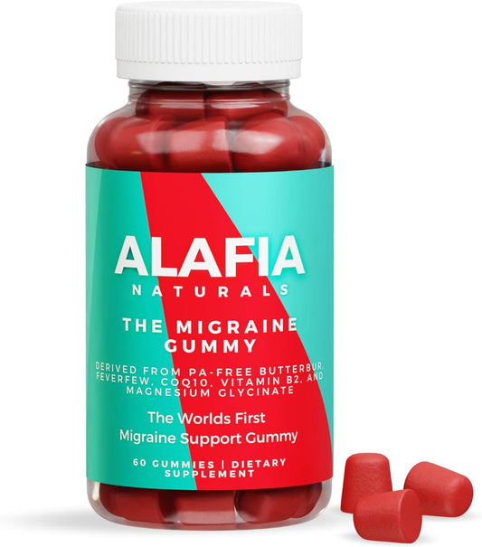Alafia Naturals Migraine Relief Gummy - Magnesium Glycinate, Butterbur, Feverfew, CoQ10, Vitamin B2 - 60ct