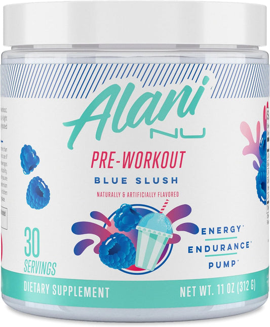 Alani Nu Blue Slush Pre Workout Powder - Amino Energy Boost for Endurance, Sugar Free with 200mg Caffeine - L-Theanine, Beta-Alanine, Citrulline - 30 Servings
