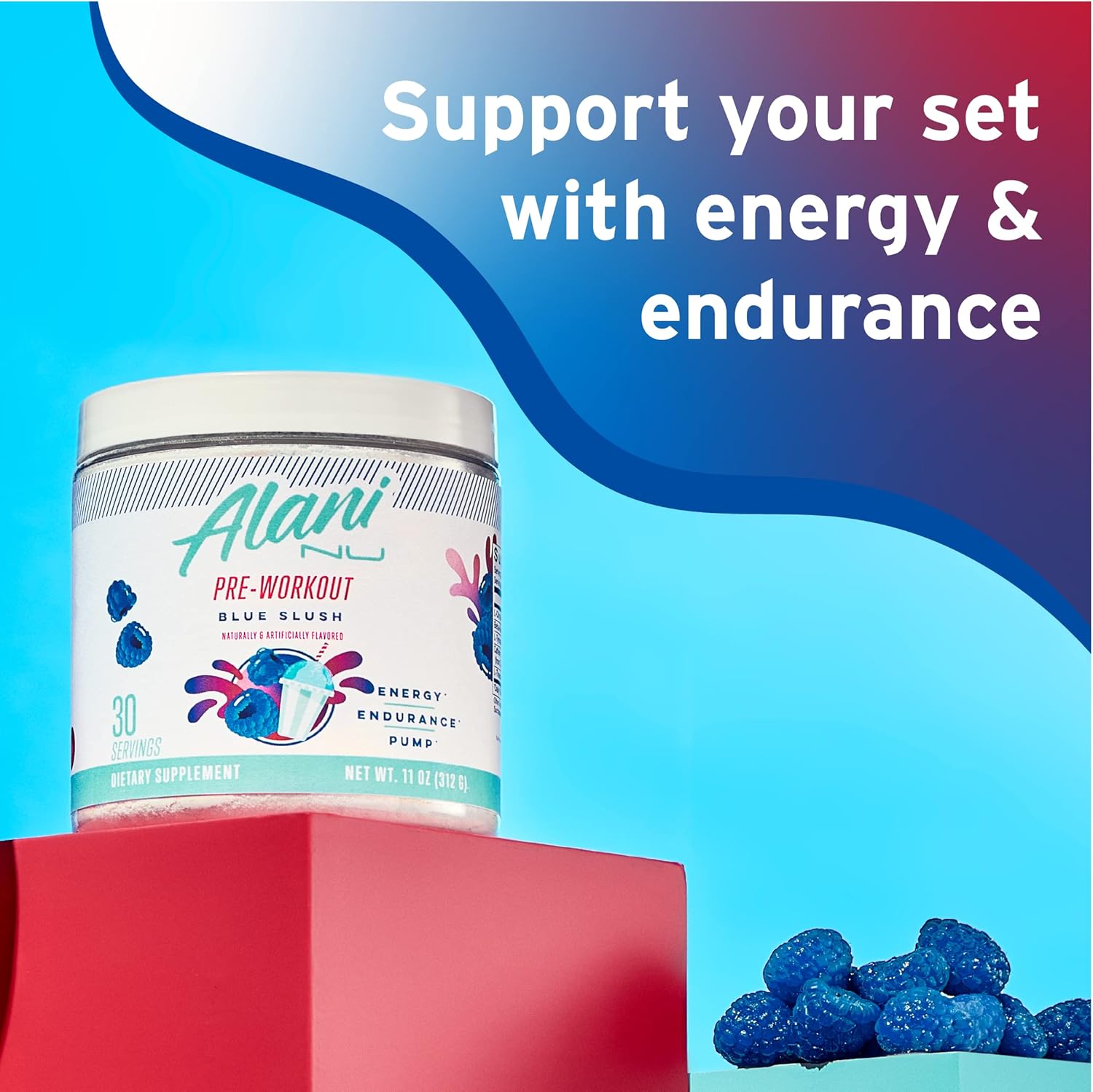 Alani Nu Blue Slush Pre Workout Powder - Amino Energy Boost for Endurance, Sugar Free with 200mg Caffeine - L-Theanine, Beta-Alanine, Citrulline - 30 Servings