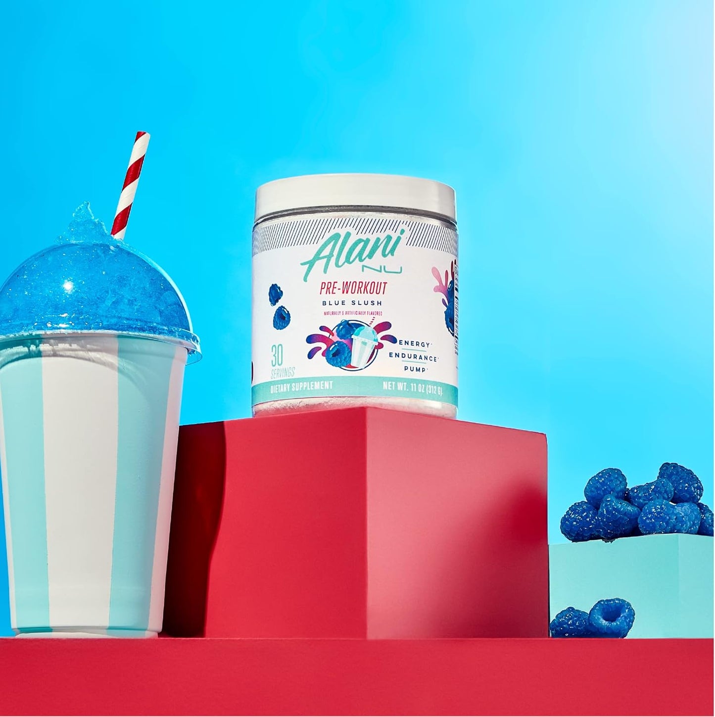Alani Nu Blue Slush Pre Workout Powder - Amino Energy Boost for Endurance, Sugar Free with 200mg Caffeine - L-Theanine, Beta-Alanine, Citrulline - 30 Servings