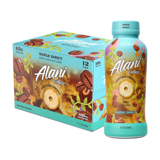 Alani Nu Maple Donut Protein Coffee Cold Brew - 10g Protein, 100mg Caffeine, 90 Calories - 12 Pack of 12 Fl Oz Bottles