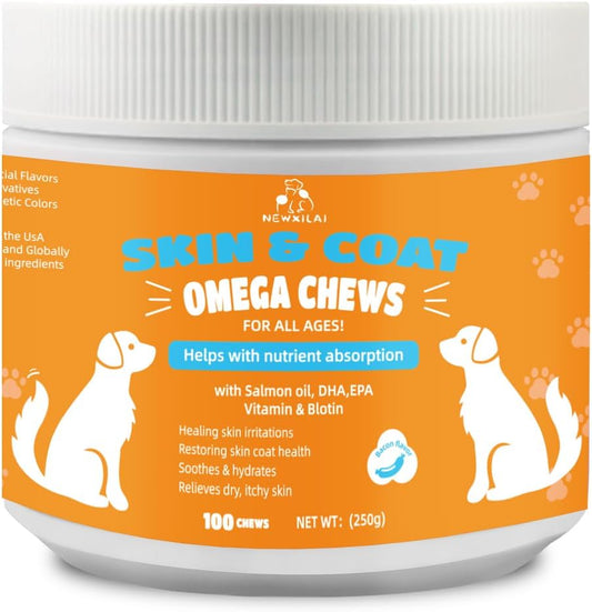 AlaskOmega Omega 3 Fish Oil Chews for Dogs - EPA DHA Fatty Acids Supplement for Hip Joint Health, Itch Relief, and Skin Coat (100 Soft Chews)