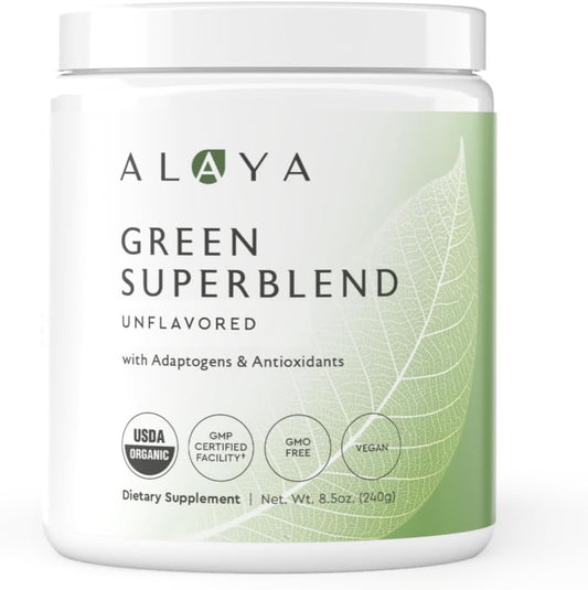 Alaya Naturals Organic Super Greens Powder - Premium Green Juice Superfood with Adaptogens, Antioxidants, Probiotics - USDA Organic, Non-GMO, Vegan - 30 Servings