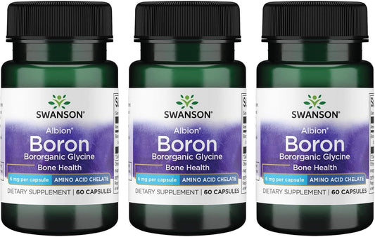 Albion Boroganic Glycine Boron Supplement for Joint & Bone Health - High Absorption Formula - 60 Capsules, 6mg - 3 Pack