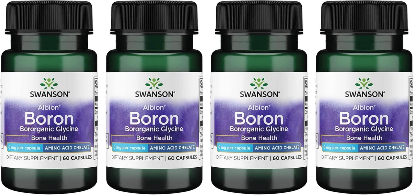 Albion Boroganic Glycine Swanson Boron Supplement Capsules 6mg - 60 Count (Pack of 4)