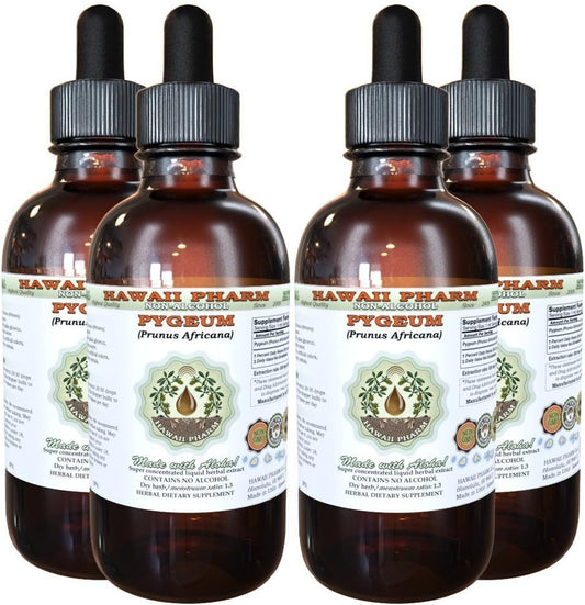 Alcohol-Free African Cherry Pygeum Liquid Extract 4x4 oz - Prunus Africana Bark Glycerite Herbal Supplement by Hawaii Pharm USA
