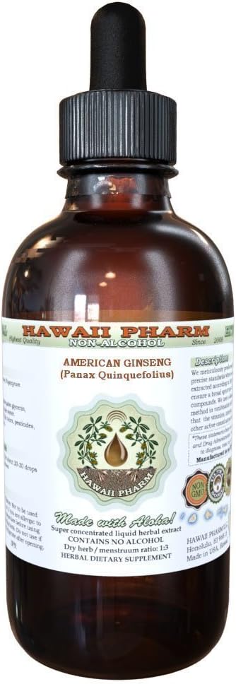 Alcohol-Free American Ginseng Liquid Extract - 2 oz Herbal Supplement by Hawaii Pharm